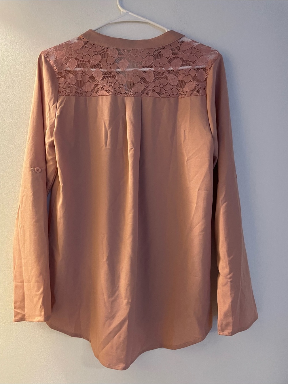 Mojabo Lace-Shoulder Half-Zip Long Sleeve Top - Dusty Rose - Picture 3 of 5
